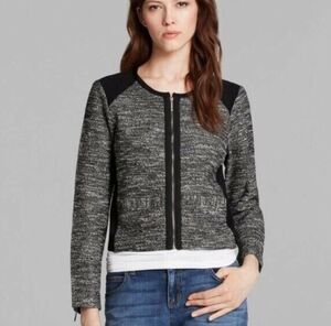 NWOT Eileen Fisher Size XL Tweed Jacket Moto Zip Trim Ponte Panel Italian Fabric
